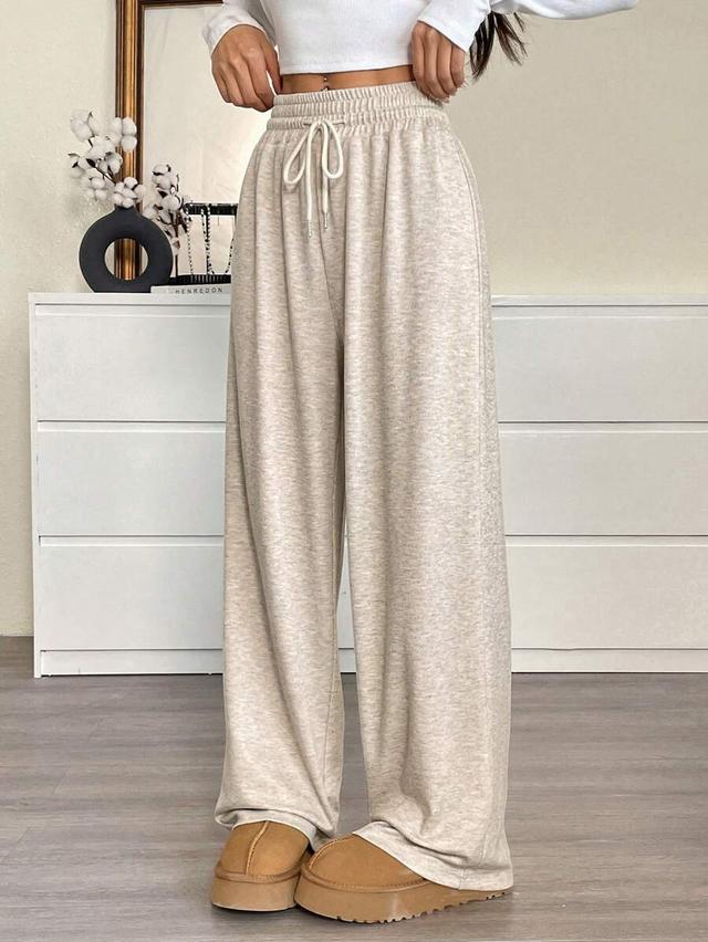 solid color drawstring casual wide leg sweatpants