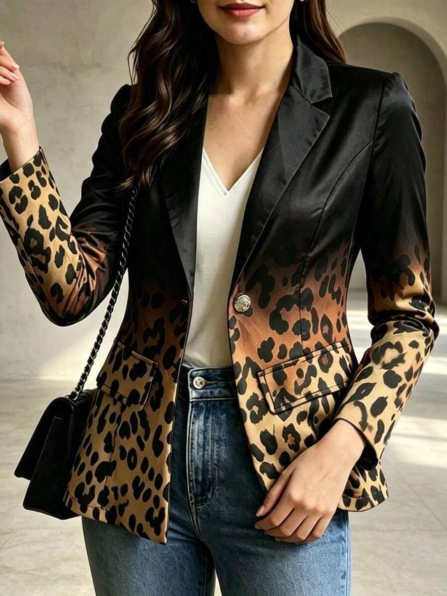 leopard print gradient long-sleeved tailored coat