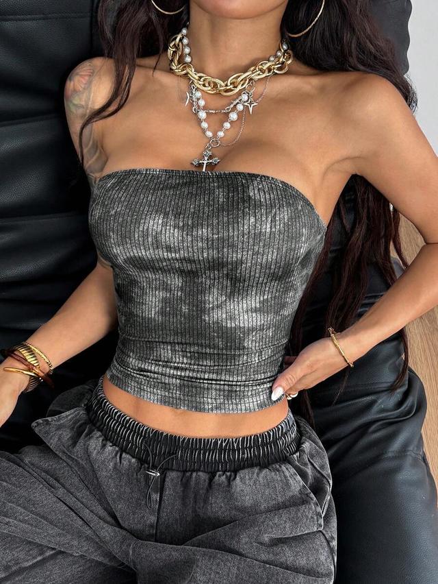 washed black rib knit tube top