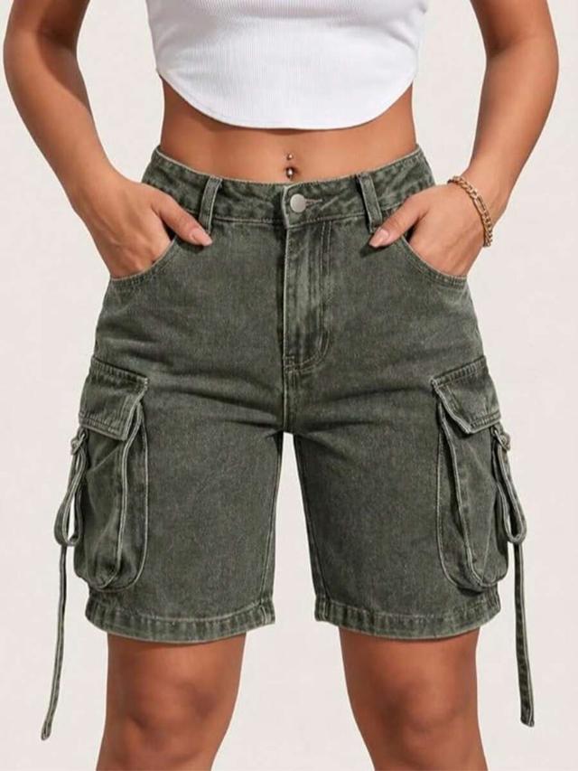 military green flap pocket strap detail cargo bermuda shorts