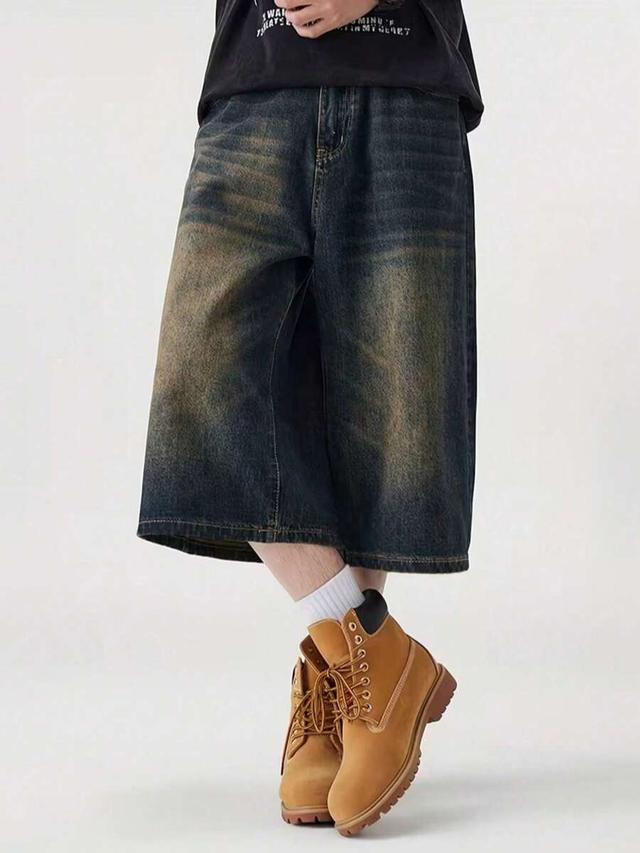 men's casual bermuda loose fit vintage denim shorts