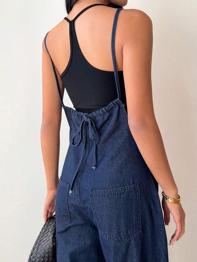 dark wash denim dungaree with tie back