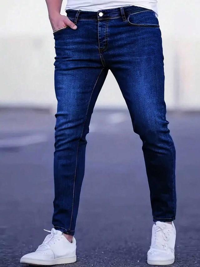 men's stretch ripped dark wash denim jeans