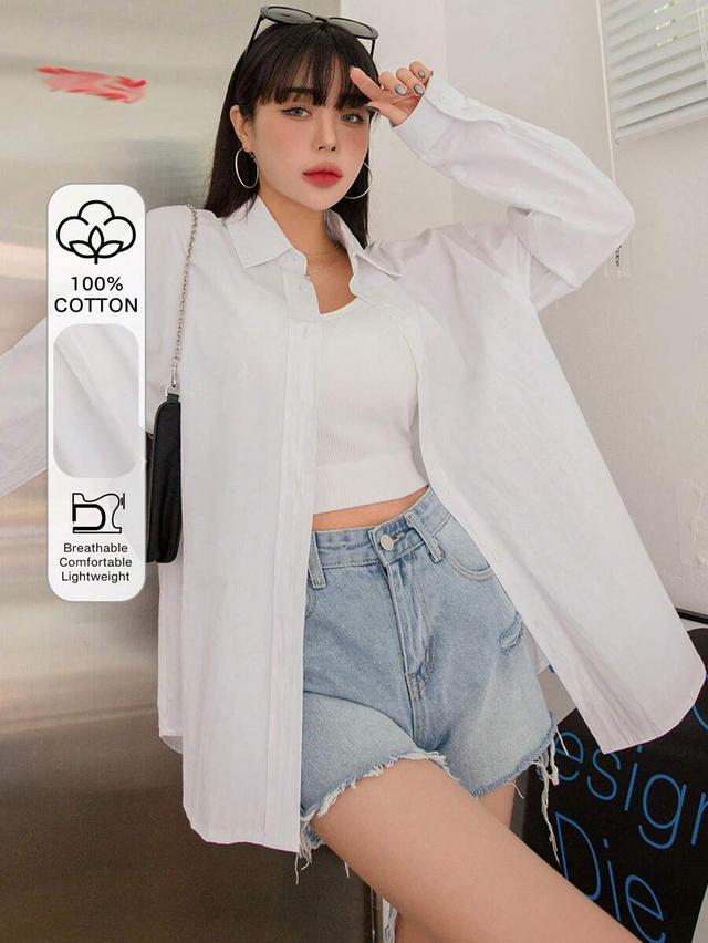 solid white drop shoulder oversized button up shirt