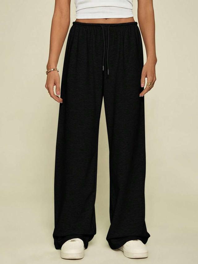 black casual wide leg drawstring sweatpants
