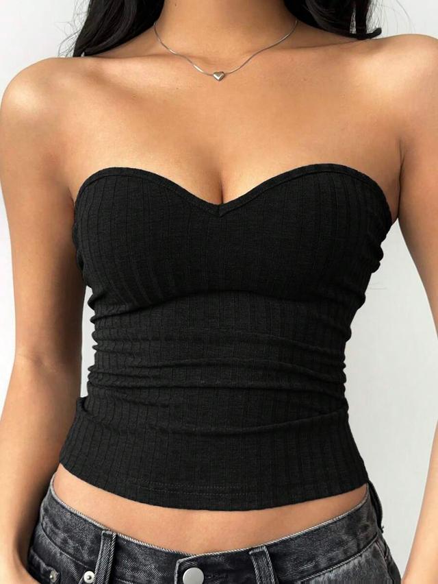black ribbed knit tube top