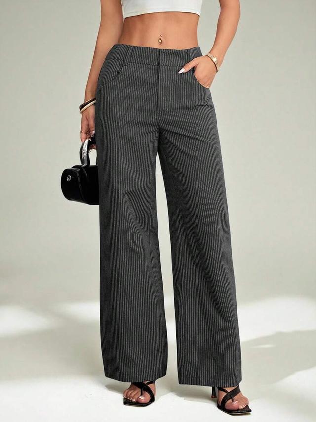 women's charcoal grey pinstripe wide leg trousers
