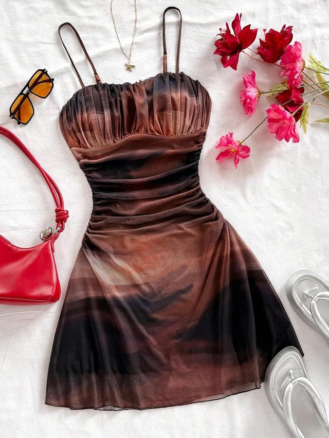 soleia tie dye gradient mesh slip dress