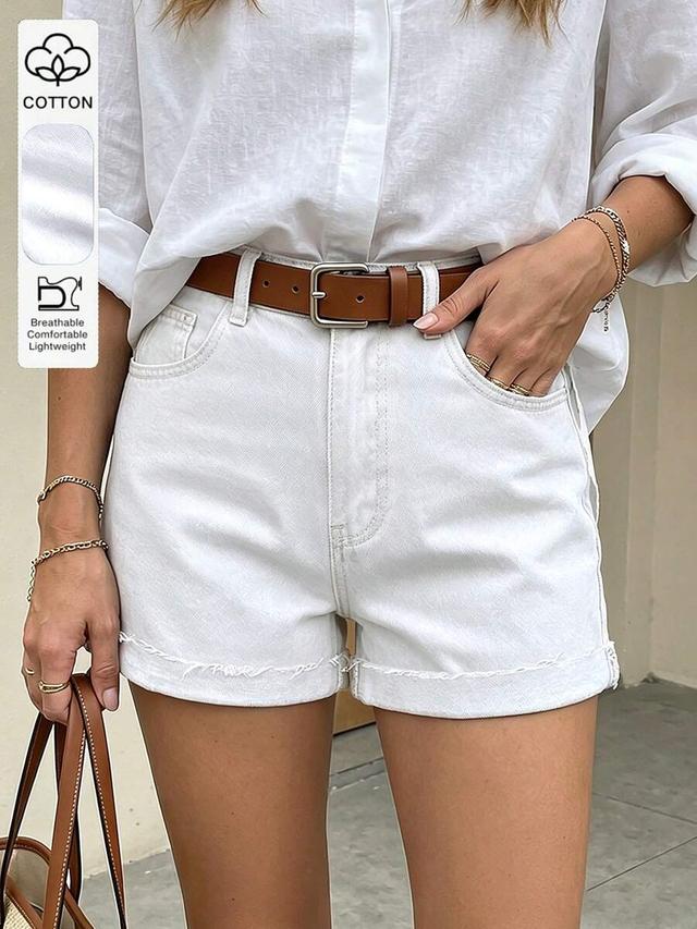 cuffed high waist skinny denim shorts in white