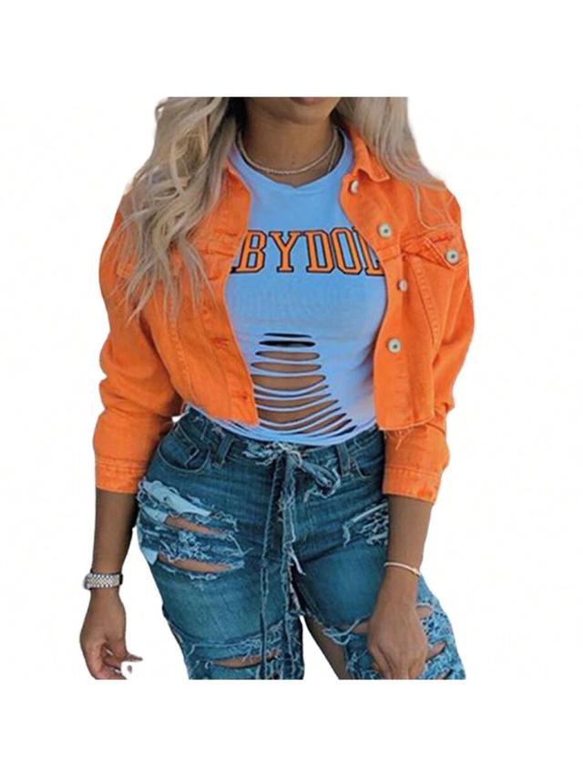 bright orange cropped denim trucker jacket