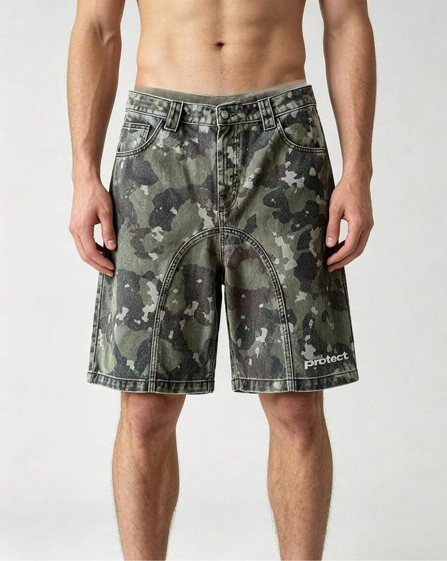camouflage men's camo distressed denim cargo shorts
