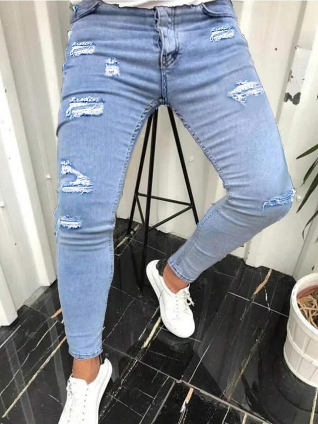 light wash distressed skinny fit denim jeans