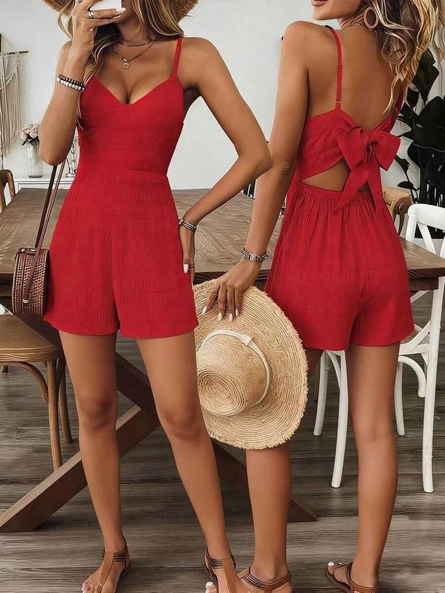 breezaya sleeveless cinched waist red bow back jumpsuit