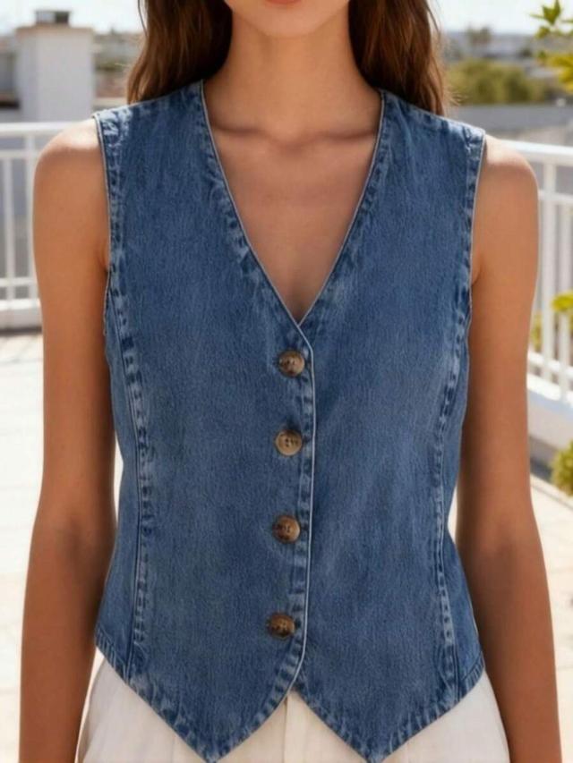 fitted denim vest with button front