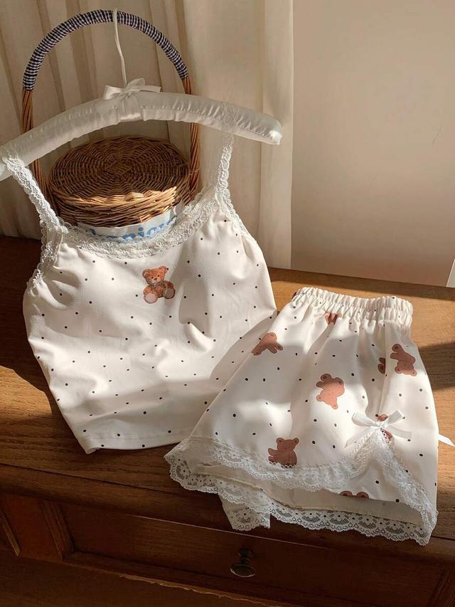 polka dot and teddy bear print camisole set