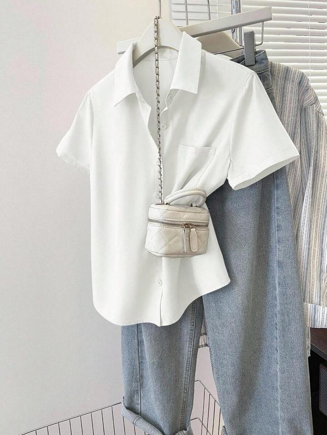 resyla women's summer casual solid white short sleeve blouse