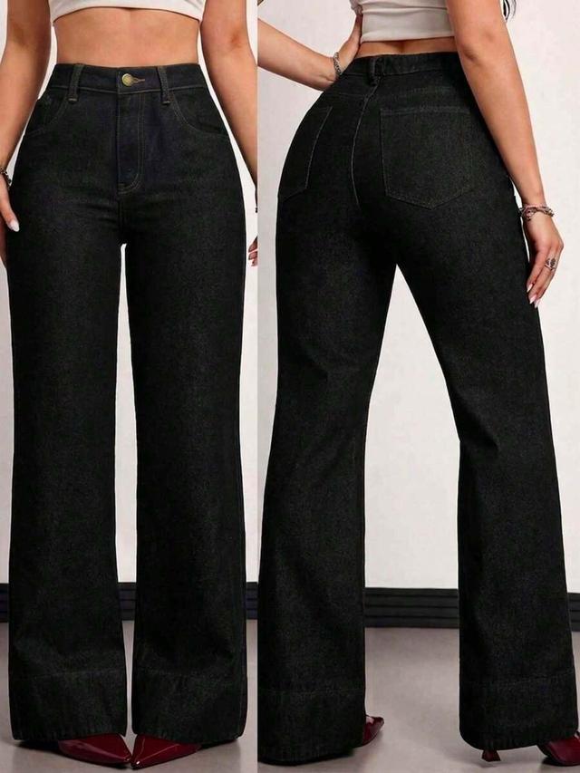 high waist black wide leg denim jeans