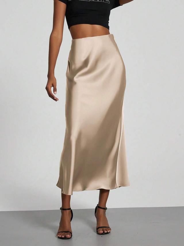 se-helo fashion women's elastic satin finish maxi skirt