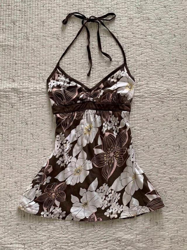 floral print halter neck camisole with ruched bust