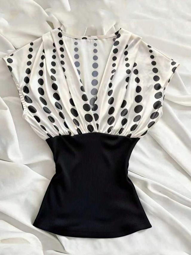 casual colorblock polka dot print sleeveless top