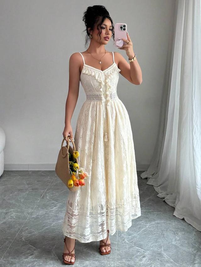 elegant cream floral lace v-neck maxi dress
