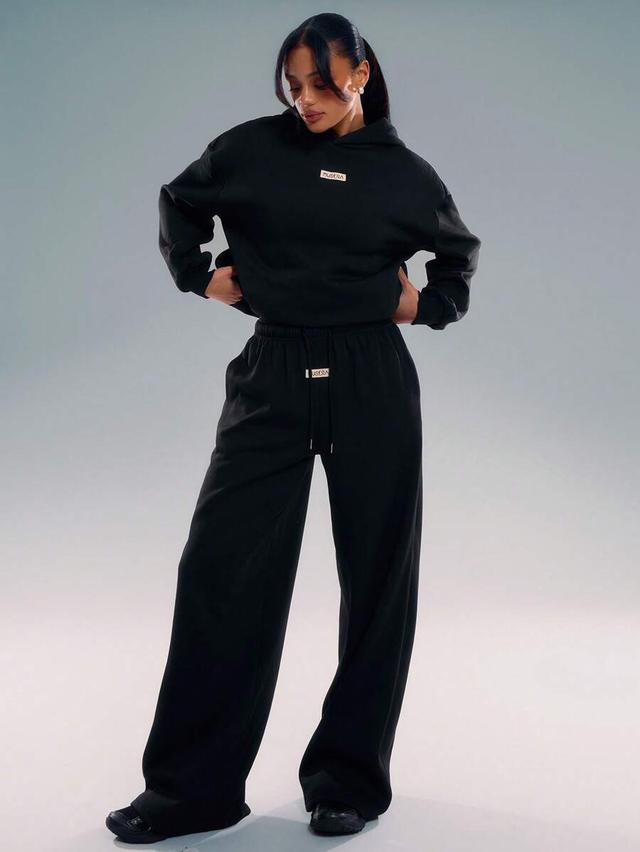 musera black drawstring wide leg sweatpants