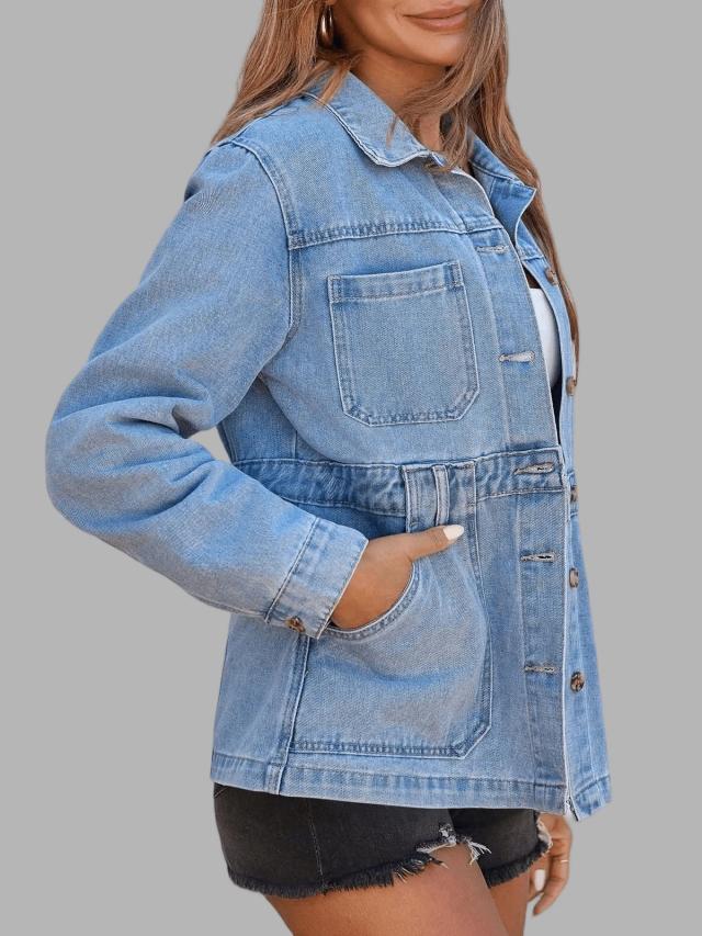 women's vintage wash denim shacket button front
