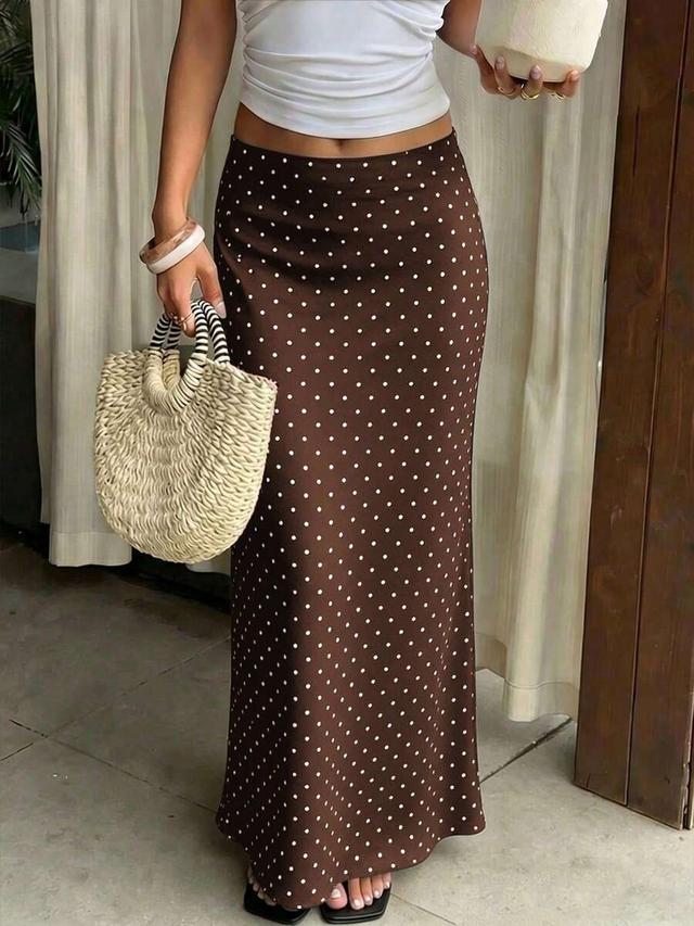 brown polka dot high waist maxi skirt
