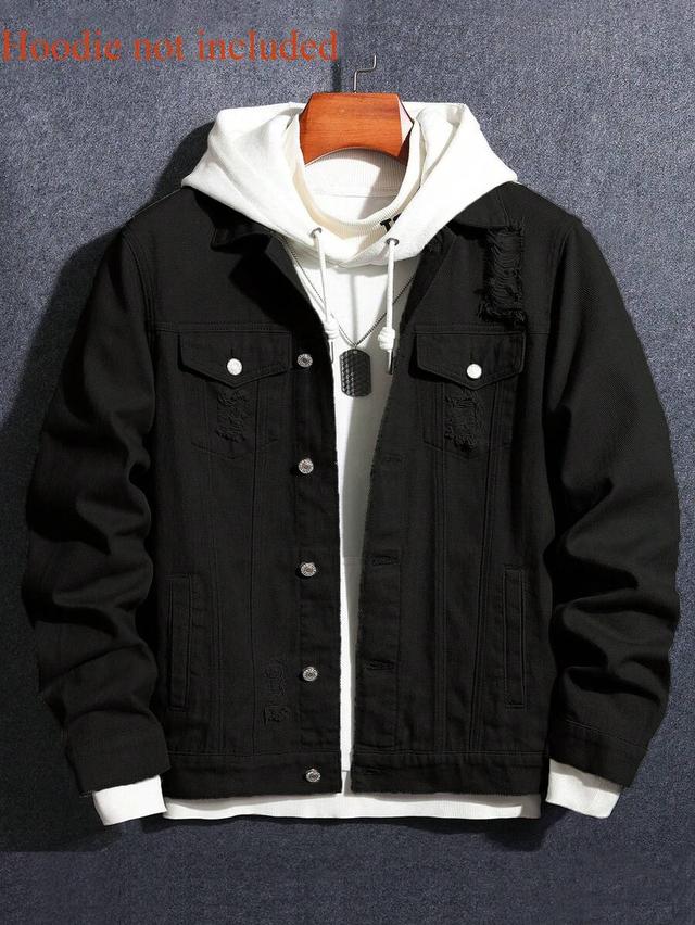 black denim jacket with edgy rips