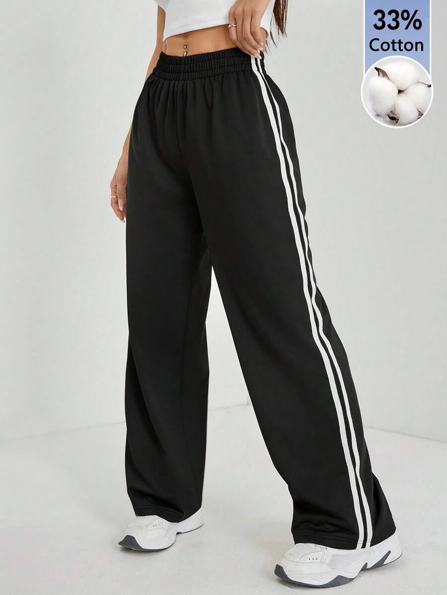 black and white striped side athletic trousers