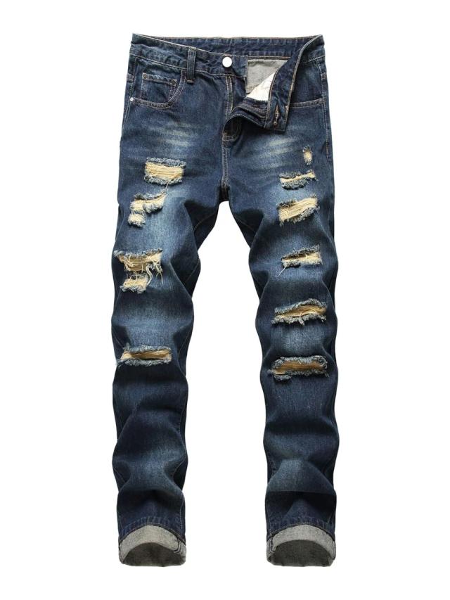 men's dark blue ripped slim fit denim jeans