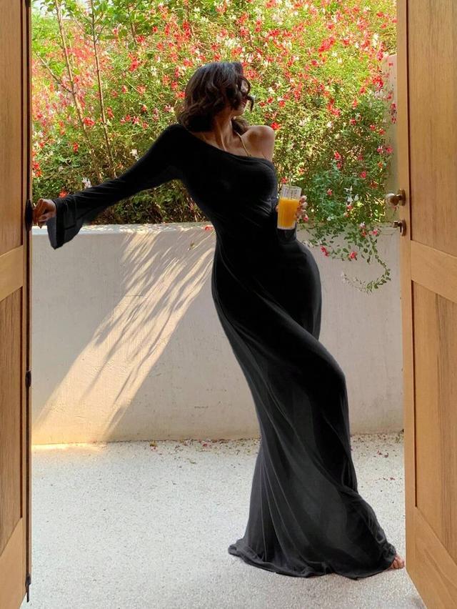black sheer long sleeve backless coverup dress