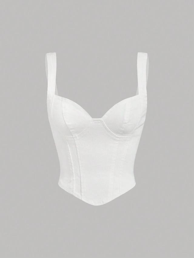 white denim corset camisole with asymmetric hem