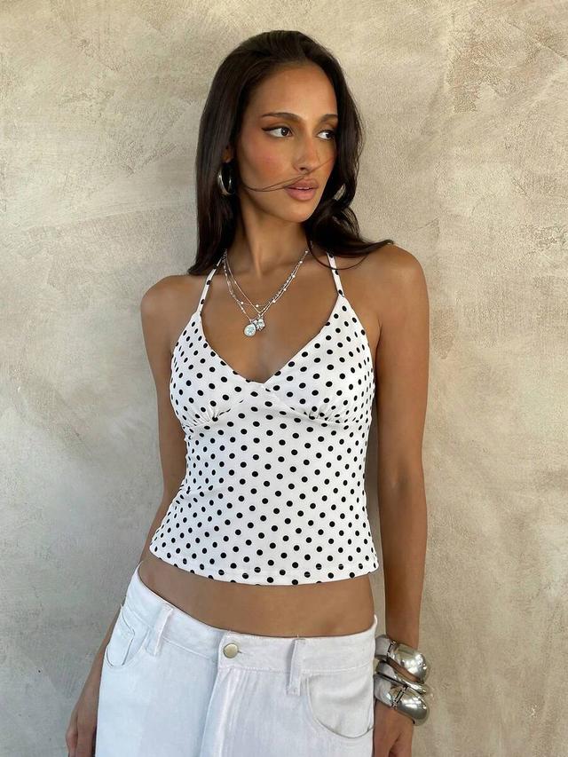 polka dot backless y2k halter tank top