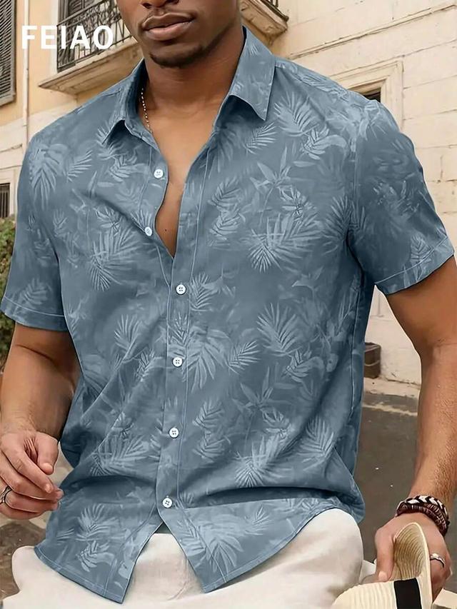 vintage style blue leaf print short sleeve shirt
