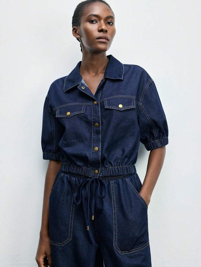 maija women's casual collared single-breasted denim jumpsuit