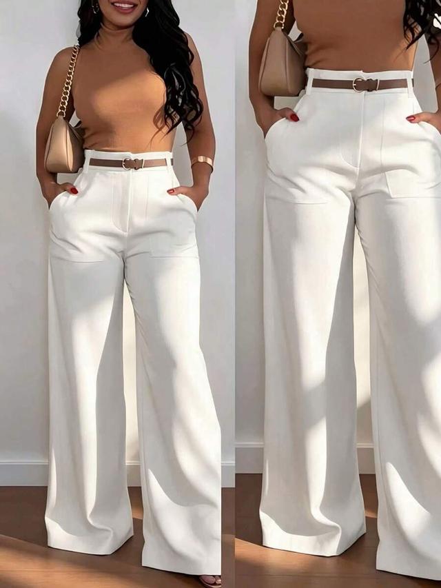 women's high-waist white wide leg casual trousers