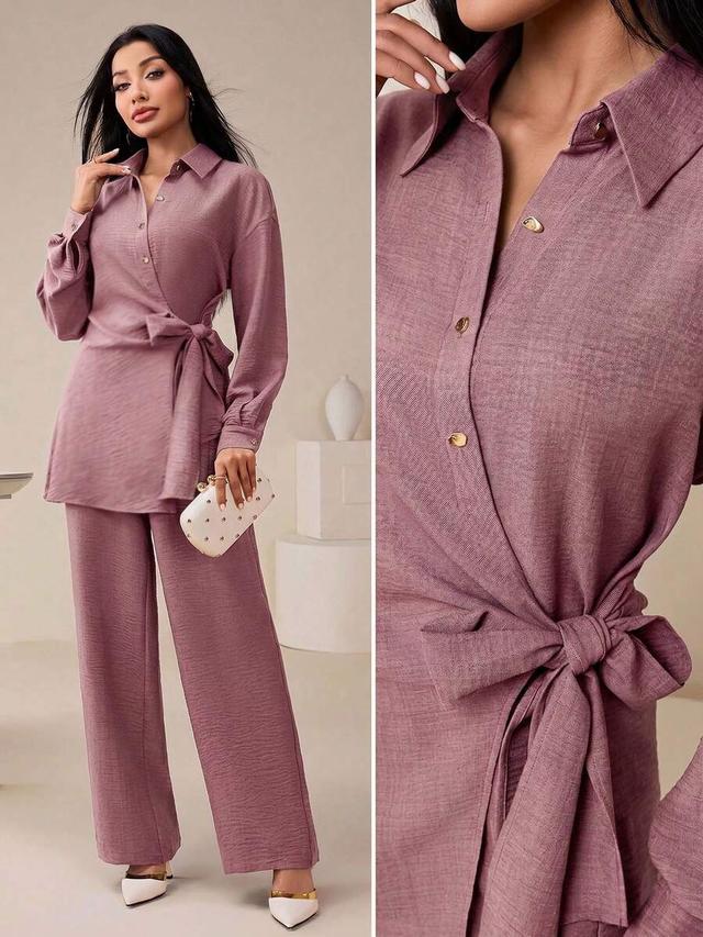 minimalist solid color side tie long sleeve top
