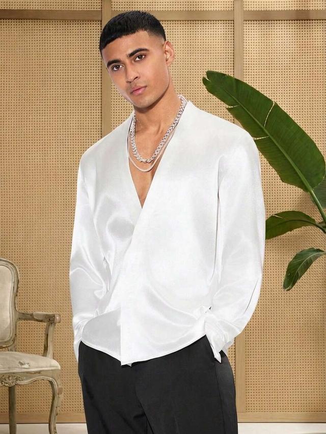 white satin asymmetric collar woven shirt