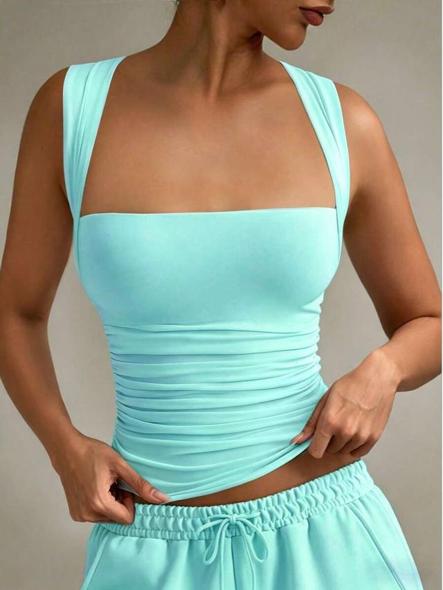 fitted ruched square neck tank top