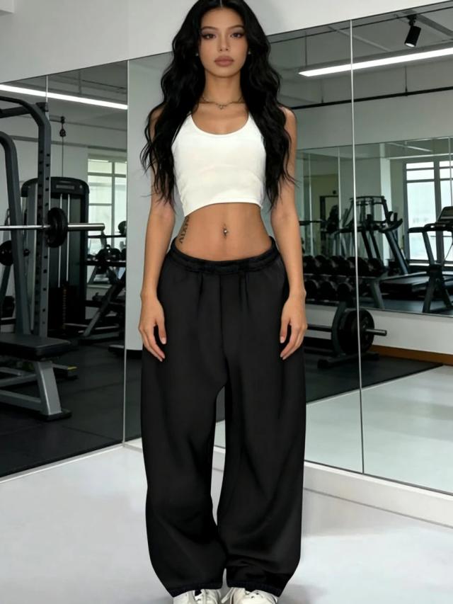 women's low-rise casual black sports sweatpants
