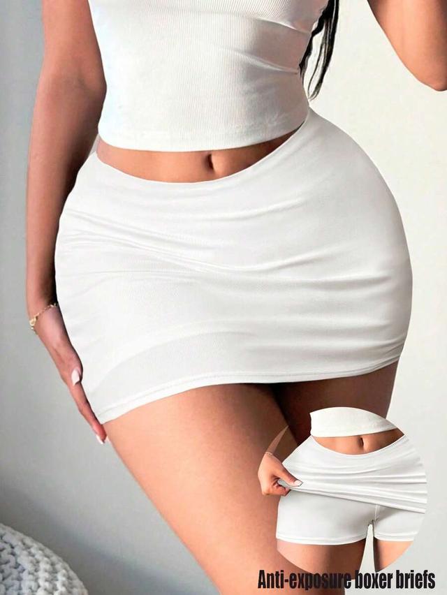 white casual mini bodycon skirt