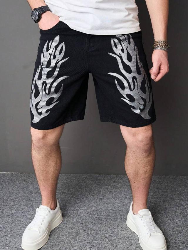manfinity roughcore men's printed loose fit bermuda denim shorts