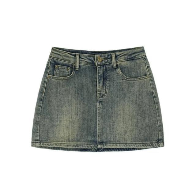 high waist vintage wash denim mini skirt