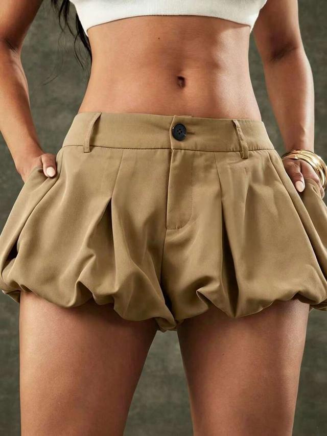 khaki low waist bubble mini shorts
