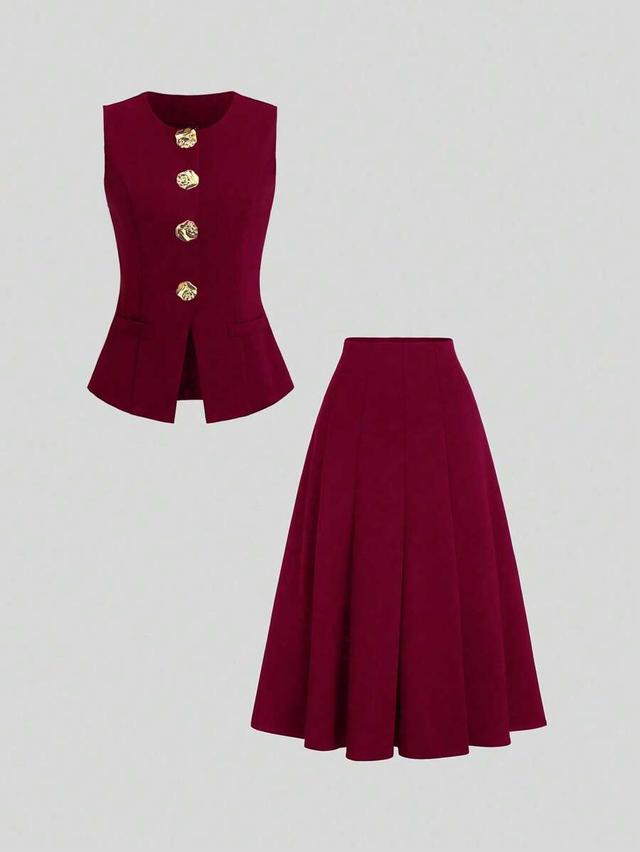 burgundy midi skirt with structured panel detailing