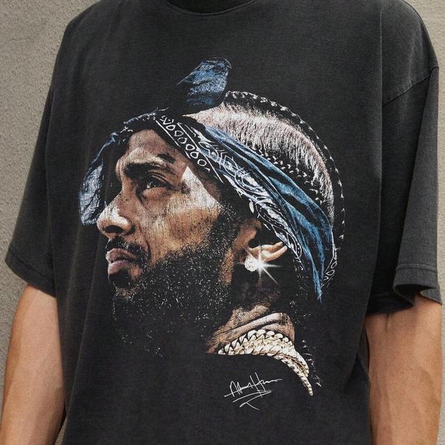 ni psey hussle portrait cotton washed black t-shirt