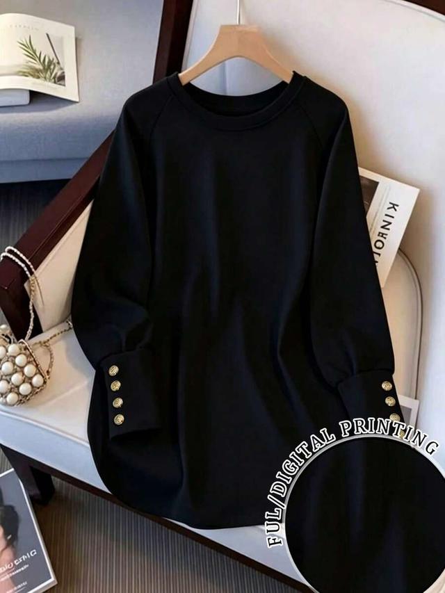resyla women's versatile fashion button decor round neck top