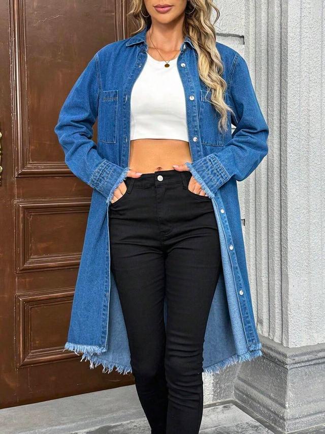 women's solid color loose fit denim duster jacket