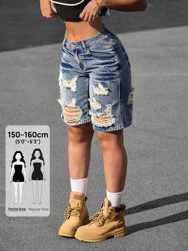 distressed light wash denim bermuda shorts